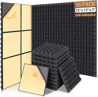 36 Pack Sound Proof Foam Panels for Walls 12" X 12" X 2" Pyramid Acoustic Foam Panels with Self-Adhesive High Density Soundproof Wall Panels for Studio and Home