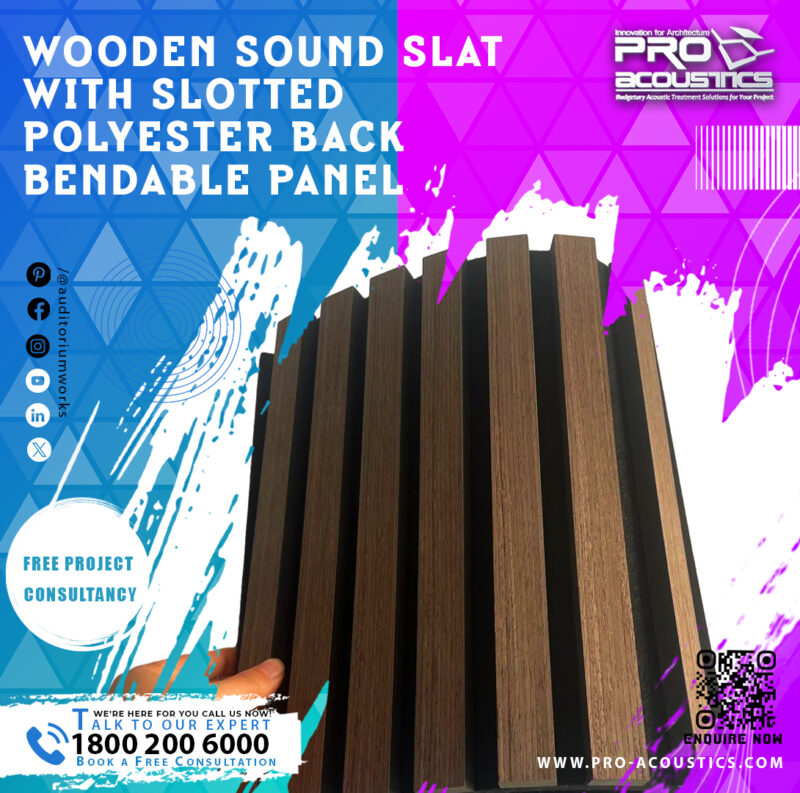 Wooden Sound Slat with Slotted Polyester Back Bendable panel