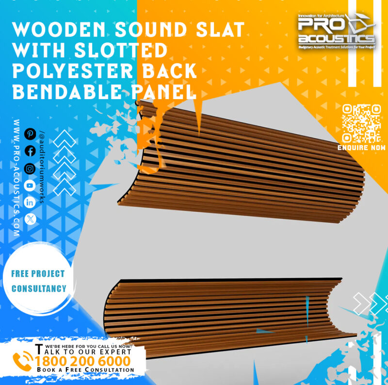 Wooden Sound Slat with Slotted Polyester Back Bendable panel