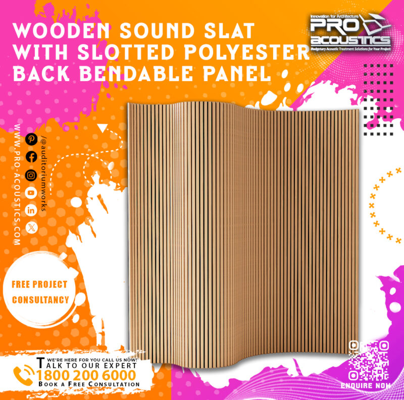 Wooden Sound Slat with Slotted Polyester Back Bendable panel