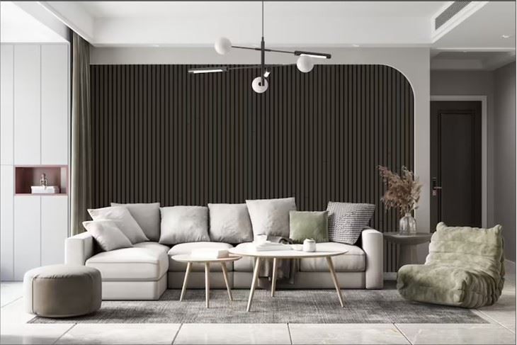 Wooden Slat Acoustic Panels Hotel Living Room